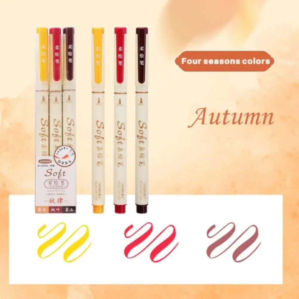 3Pcs/Set Crafts Soft Head Calligraphy Pen Soft Tip Soft Head Calligraphy Practice Pen Cute Colorful Greeting Card Pen Kids Oasis Select autumn