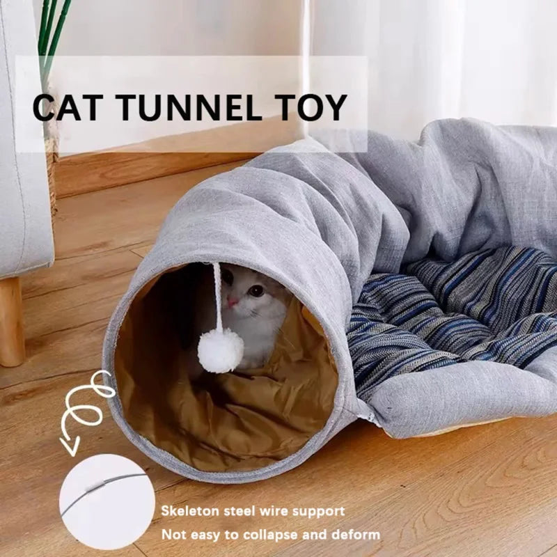 Pet Cat Tunnel Toys 2 In1 Collapsible Cat Nest Kitten Bed Tunnels Interactive Play Toy Indoor Tent for Cat Exercising Products Oasis Select