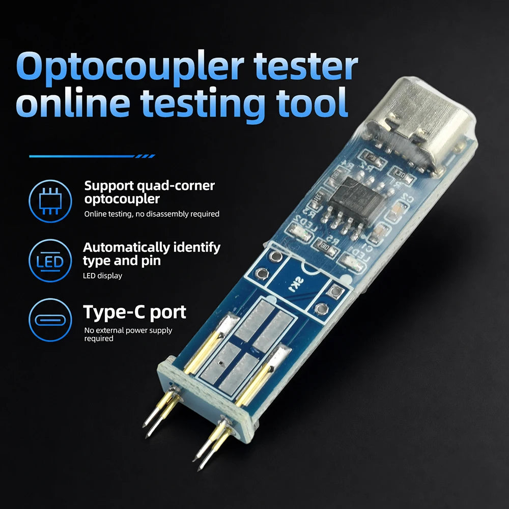 4-Pin Optocoupler Tester Type-C Online In-circuit Test Tool Auto Identify Pin LED Indicator Support SMD 817 781 521 Optocoupler Oasis Select