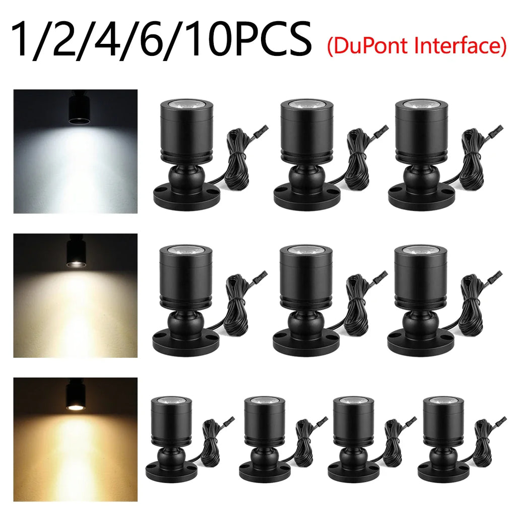 Mini 12V Spot Light 3W 360° Swivel Aluminum Small Spotlight Storage Collection Display Cabinet Decor Lighting,DuPont interface Oasis Select