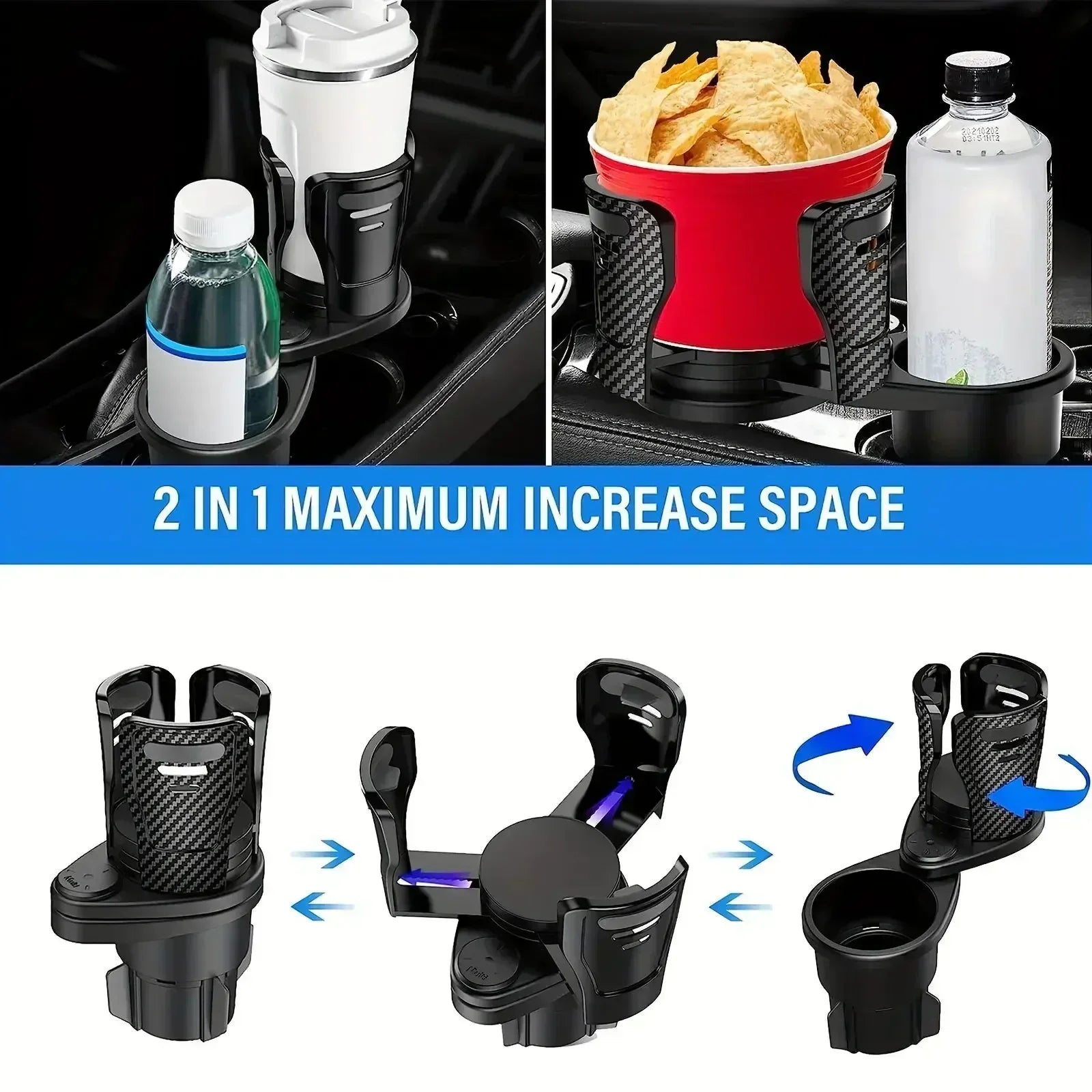 Adjustable Dual Cup Holder Car Mount Multifunction with Phone Holder Car Cup Expansion Adapter for Vehicle Cup Holers Oasis Select