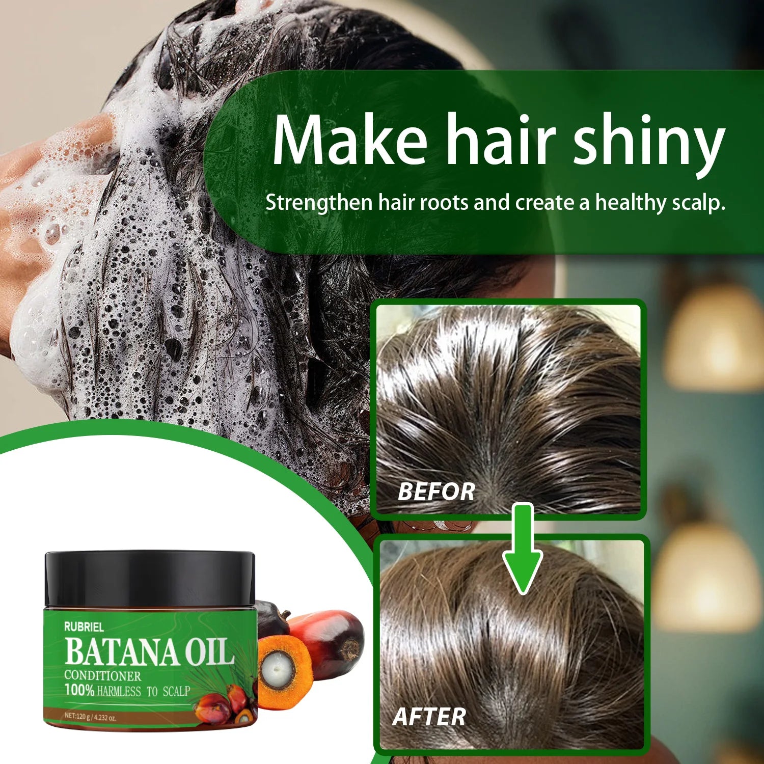 120g Batana Oil Shampoo & Conditioner Set Strengthens Hair Roots Repairs damaged Hair Deeply Nourishment Smooth Hair Conditioner Oasis Select