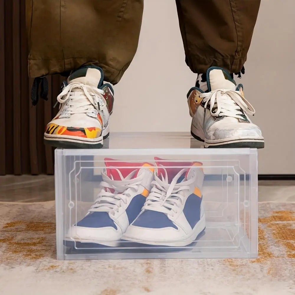 6pcs/set，Shoe Storage Box, Clear Stackable Shoe Organizer for Closet, Space Saving Foldable Shoe Rack Sneaker Container ,High qu Oasis Select