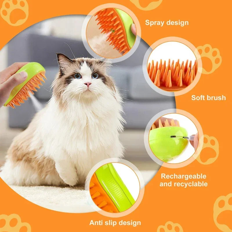 3-in-1 Dog Hair Cat Hair Brush Electric Pet Cleaning Brush Steam Spray Brush Massage Hair Removal Comb Anti Flying Brushes Oasis Select