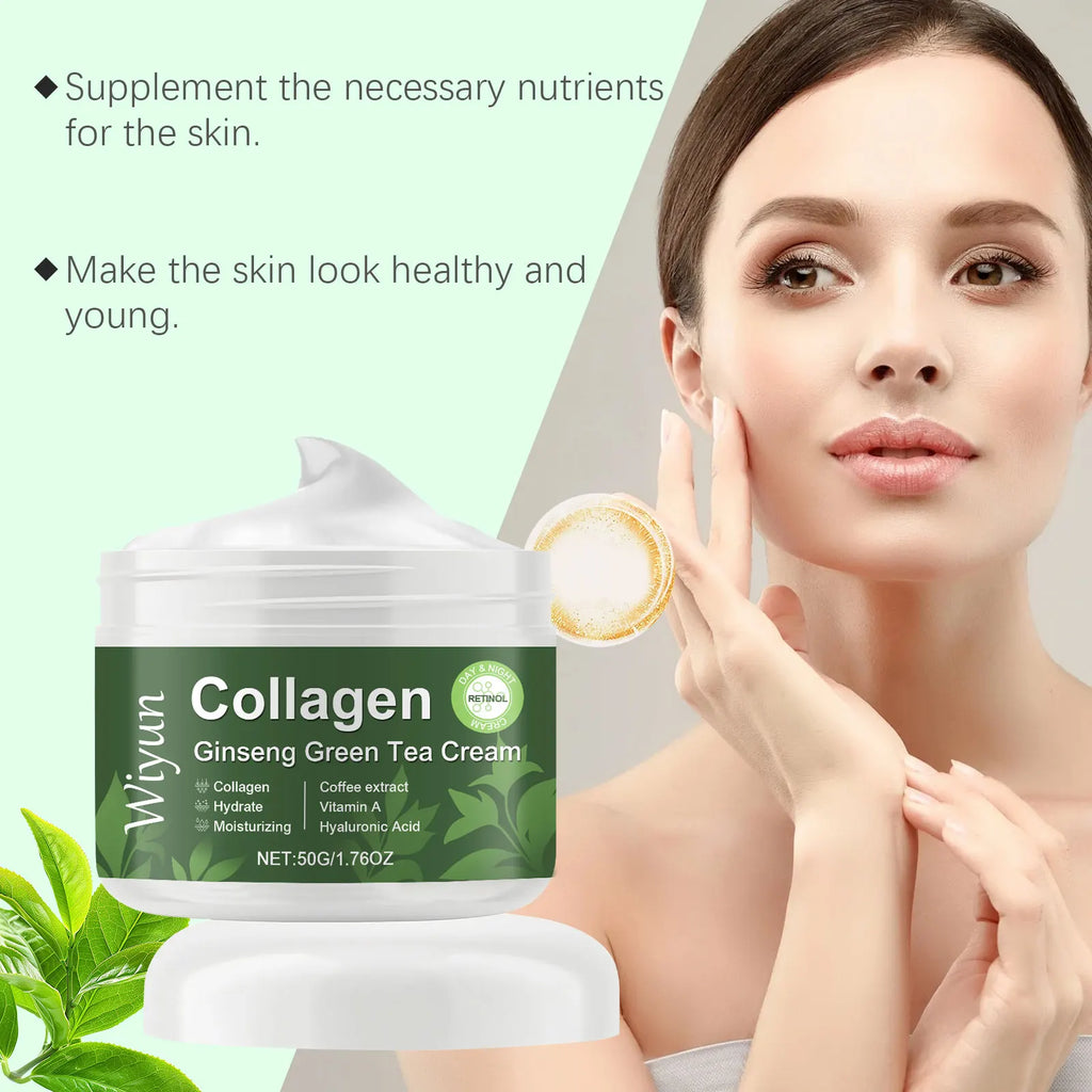 Collagen Ginseng Green Tea Cream Anti-Aging Face Cream Firming Brightening Deep Moisturizing Revitalizing Nourishing Skin Care Oasis Select