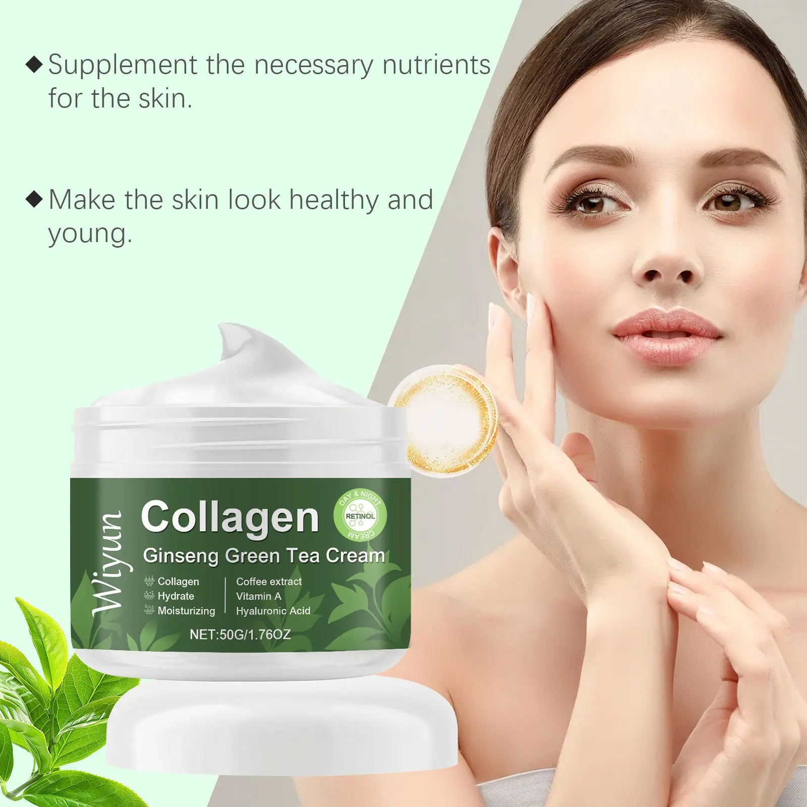 Collagen Ginseng Green Tea Cream Anti-Aging Face Cream Firming Brightening Deep Moisturizing Revitalizing Nourishing Skin Care Oasis Select