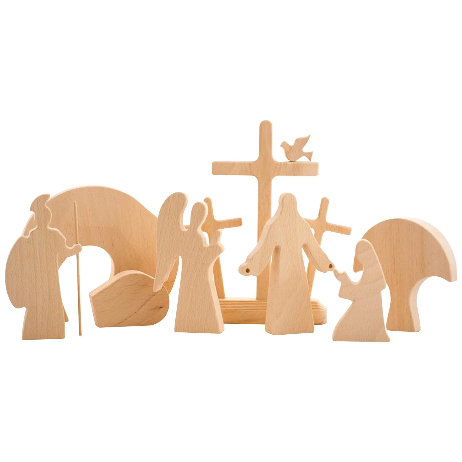 Easter Resurrection Scene Wooden Figurine – Risen Christ Decor Holiday Figurine Set Oasis Select E One Size