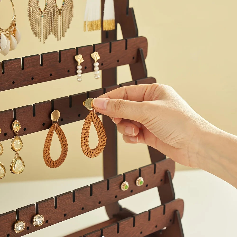 Multilayer Solid Wooden Earring Stand Holder High-capacity Jewelry Storage Organizer Shelf Home Living Room Bedroom Desktop gift Oasis Select