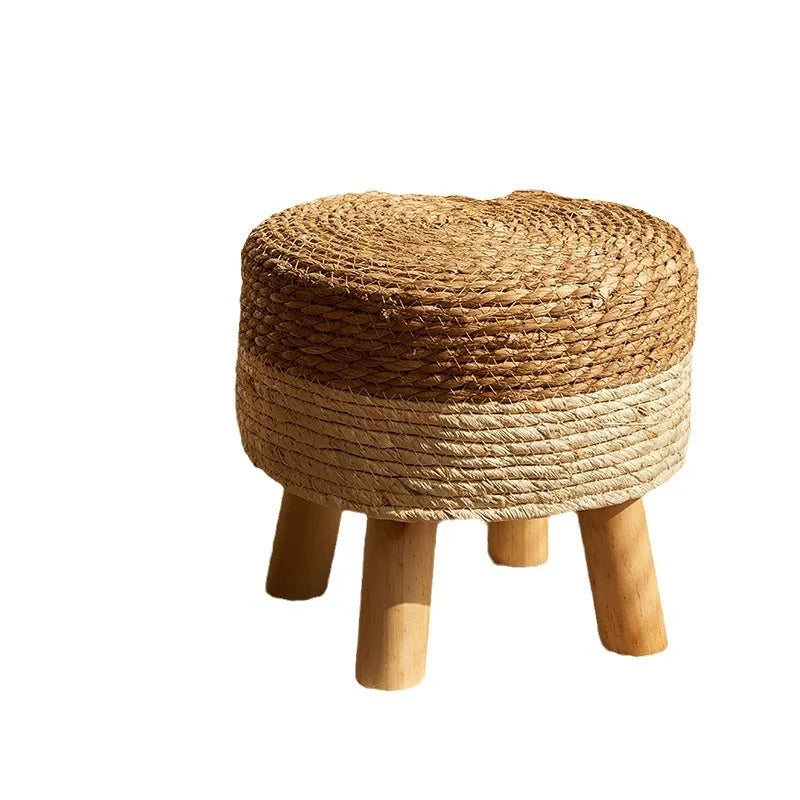 Grass woven stool, rural low stool, rattan woven shoe changing stool, thickened woven seat cushion stool Oasis Select