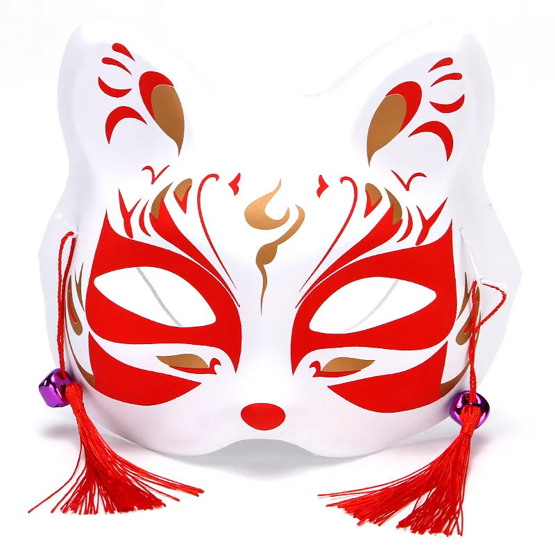 Foxes Mask Japanese Cosplay Rave Hand-Painted Anime Demon Slayer Half Face Cat Masks Masquerade Festival Party Cosplay Props Oasis Select 21