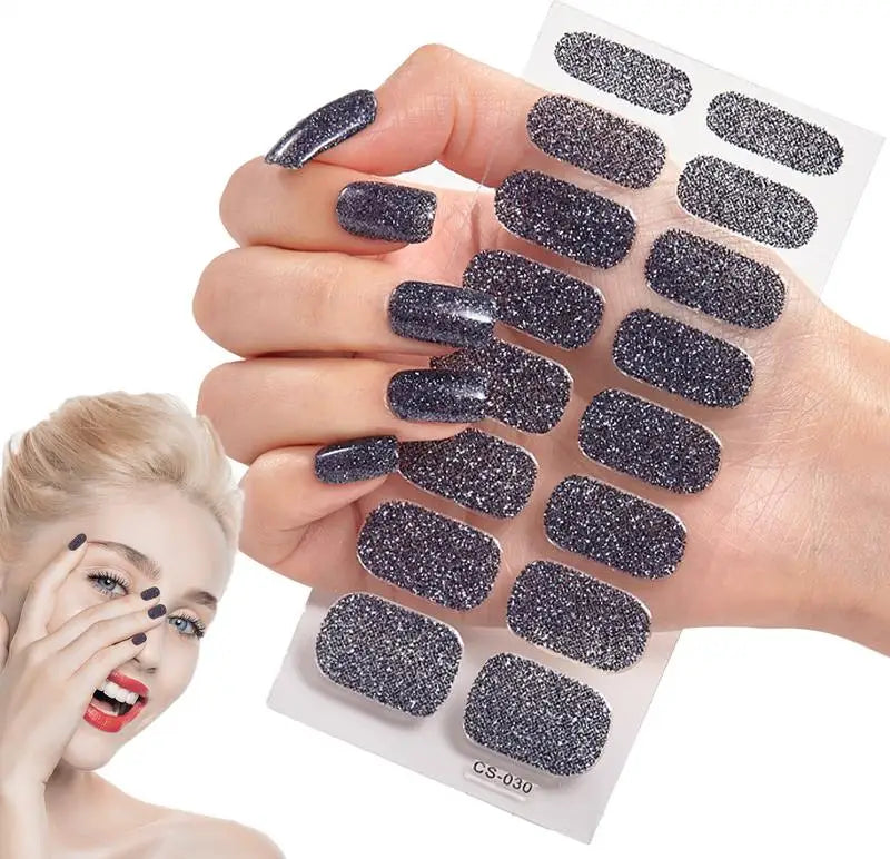 new 16Tip French Glitter Foil Gel Nail Wraps UV Semi-Cured Full Cover Nail Patch Strip Sticker UV LED Lamp Gel Nail Polish Wrap Oasis Select