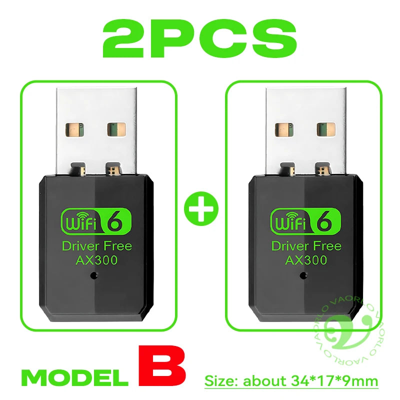 WIFI 6 802.11AX USB WiFi Wireless Adapter AX300 Network Card 2.4G Wi-Fi Mini Dongle Receiver For PC/Laptop Win7/10/11 Drive Free Oasis Select Model B 2PCS