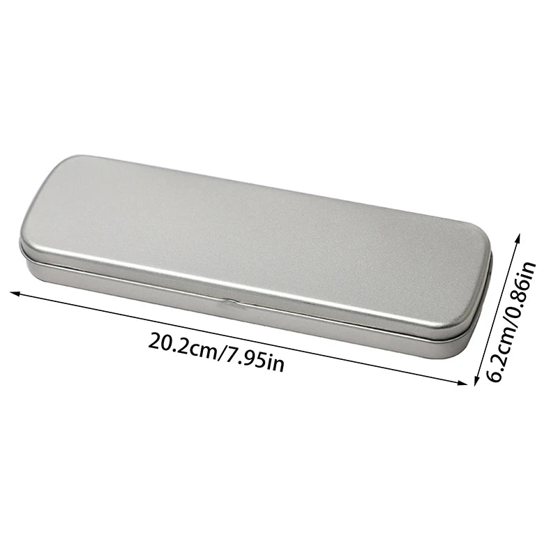 Metal Pen Box Iron Box Versatile Metal Pencil Stationery Students Spacious Heavy Duty Pen Box Rectangular Fountain Pen Case Oasis Select Silver