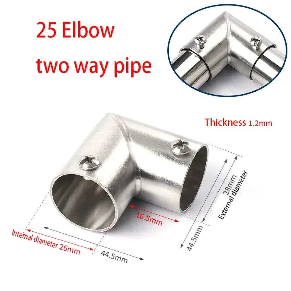 1Pcs New Tee Straight Elbow Pipe Connector 2/3/4/5/6 Way Stainless Steel Pipe Fittings 25mm Tube Joint Furniture Hardware Oasis Select 25mm 2 Way Elbow