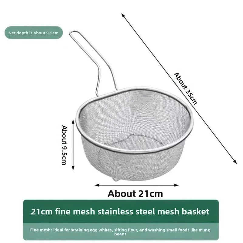 French Chip Frying Strainer Basket Stainless Steel Deep Fry Basket Kitchen Round Fryer Wire Mesh With Handle Wire Colander Nets Oasis Select