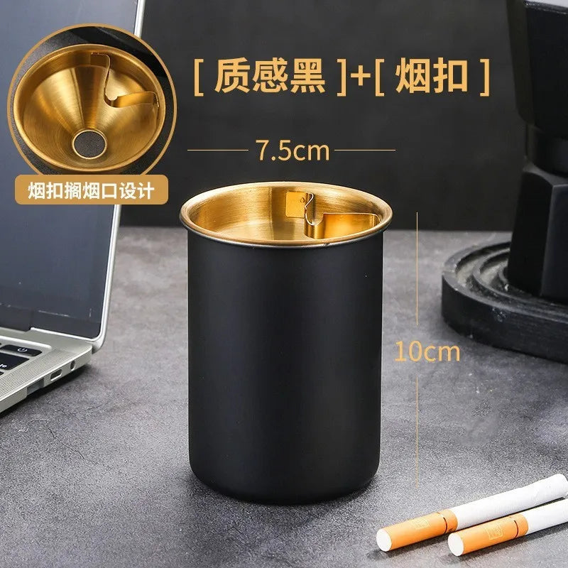 Creative Stainless Steel Ashtray Household and Car Anti-fly Ash and Anti-drop Ashtray Bar Funnel with Lid Ashtray Oasis Select Low key black