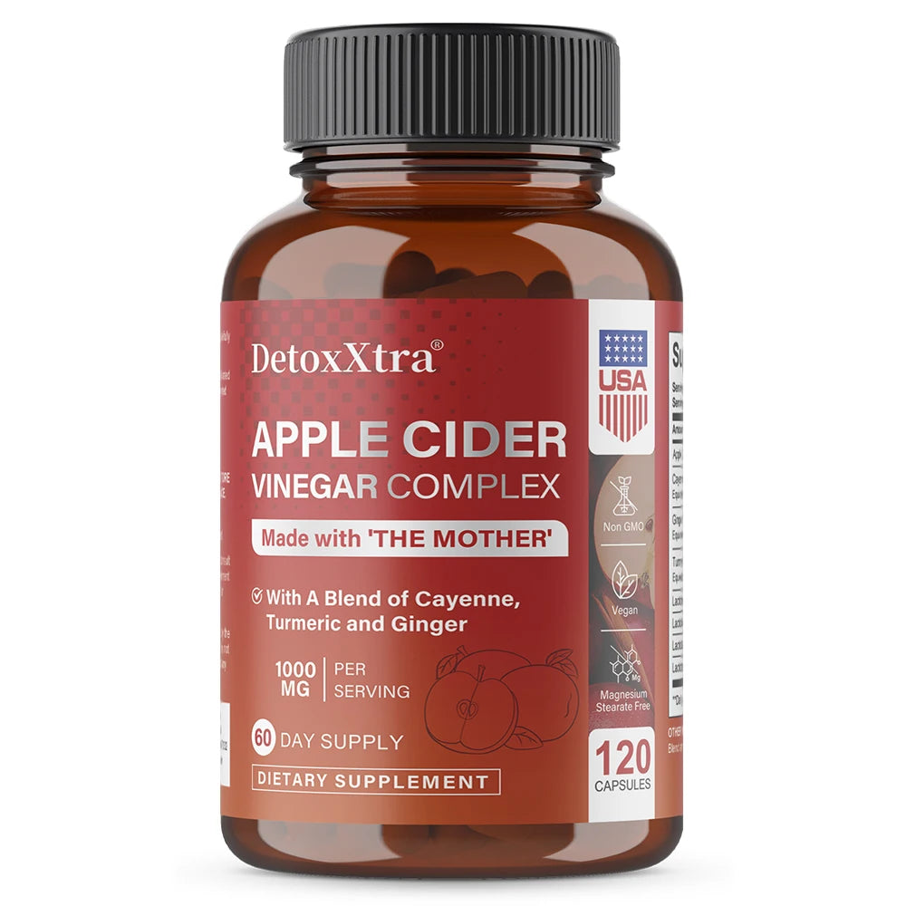 DETOXXTRA Apple Cider Vinegar Capsules 1000mg – 120 Ct ACV Dietary Supplement Oasis Select 120 count-1 bottle