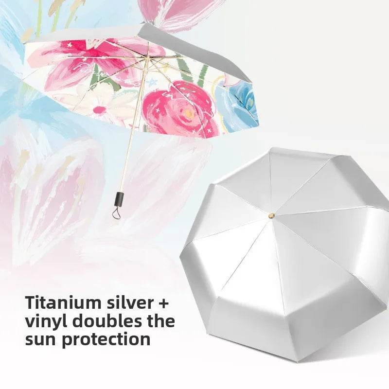 High UV Protection Sun Umbrella Dual Use for Rain & Sun, Windproof Double Layer Folding Umbrella Stylish Design Oasis Select