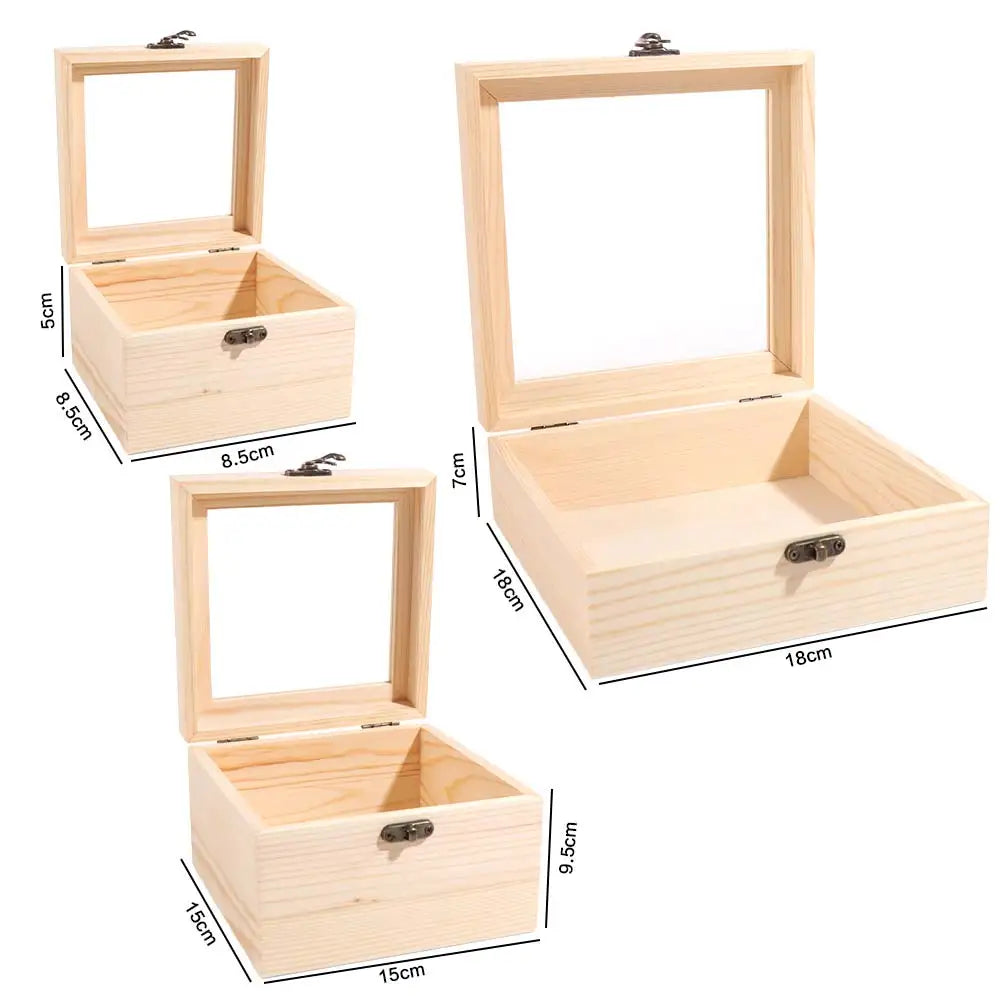 Wooden Storage Box with Glass Lid – Jewelry & Candy Display