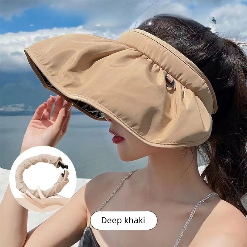 UPF 50+ Sun Hat for Women Summer Convertible Visor Cap with Headband 2 in 1 UV Protection Beach Outdoor Brim Hat Oasis Select Khaki 5PCS