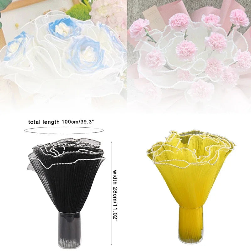Black White Floral Packaging Bouquets Including Decorative Mesh Wrapping Paper, Pearl-Edged Wrapping Paper, Wrinkled Wave Mesh Oasis Select