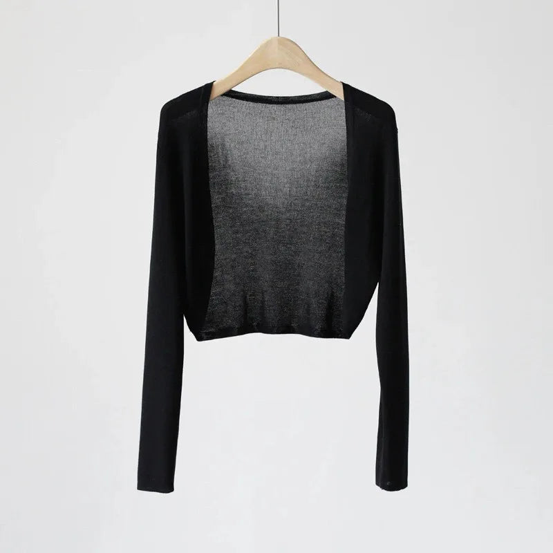 Women's Ice Silk Knit Cardigan – Open Front Crop Shrug Cover Up