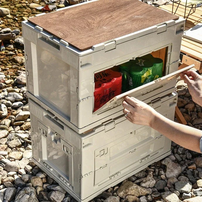 Outdoor camping storage box Folding box Camping finishing box Car trunk Storage box Wooden cover Picnic storage box Oasis Select