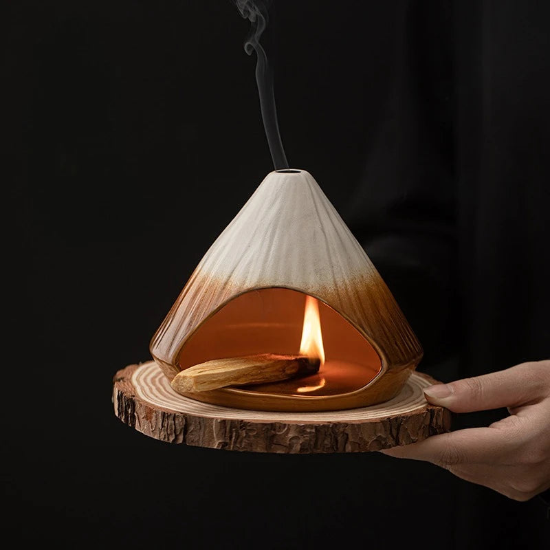 Ceramic Palo Santo Sticks Holder Incense Burner Sage Incense Holders with Chimney Ash Catcher Tray for Meditation Yoga Room Oasis Select