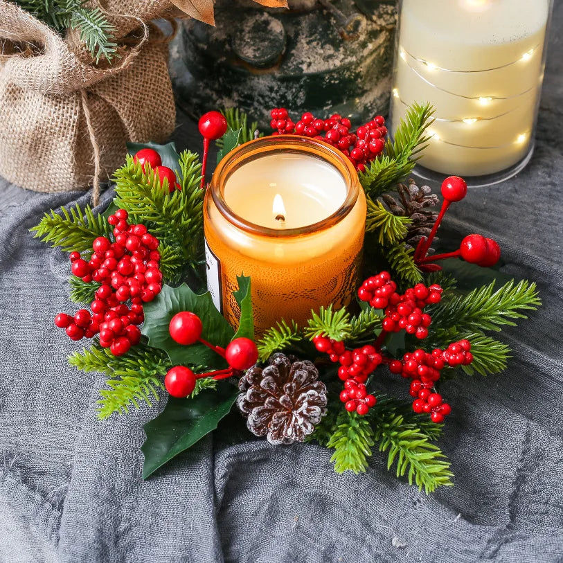 Christmas Candle Rings Table Decoration Christmas Wreath Candle Holder Ring Red Berries Table Centerpieces Candle Wreath Oasis Select