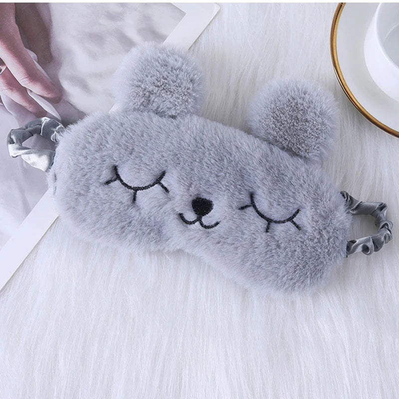 Cartoon Rabbit Plush Sleep Mask – Light Blocking Eye Cover Plush Sleep Mask Oasis Select Grey