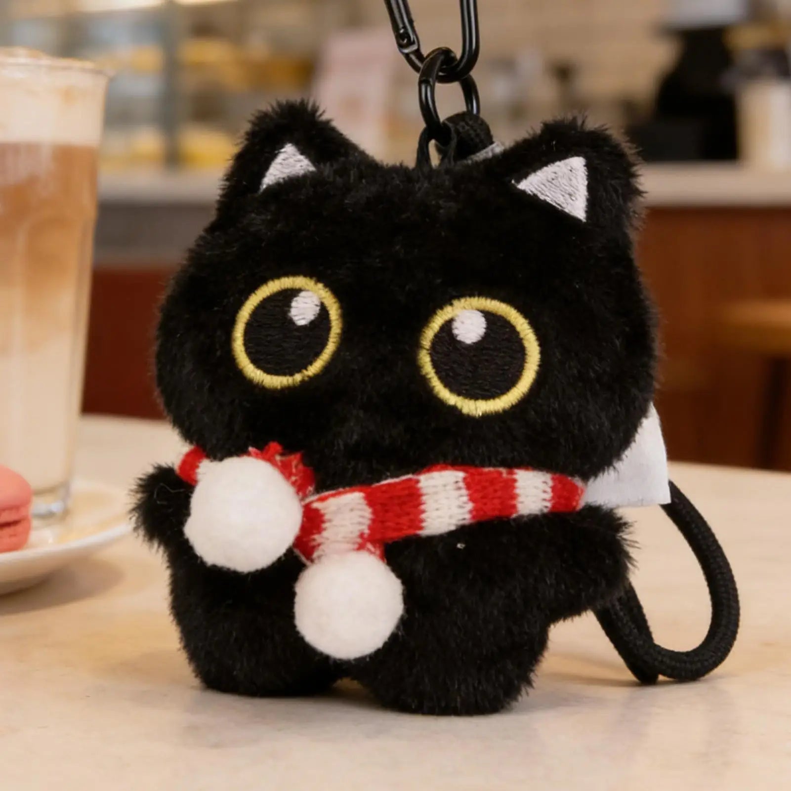 Cat Keyring Pendant Black Cat Plush Keychain Cute Bag Accessory for Kids Adults Backpack Handbag Travel Commuting Birthday Oasis Select