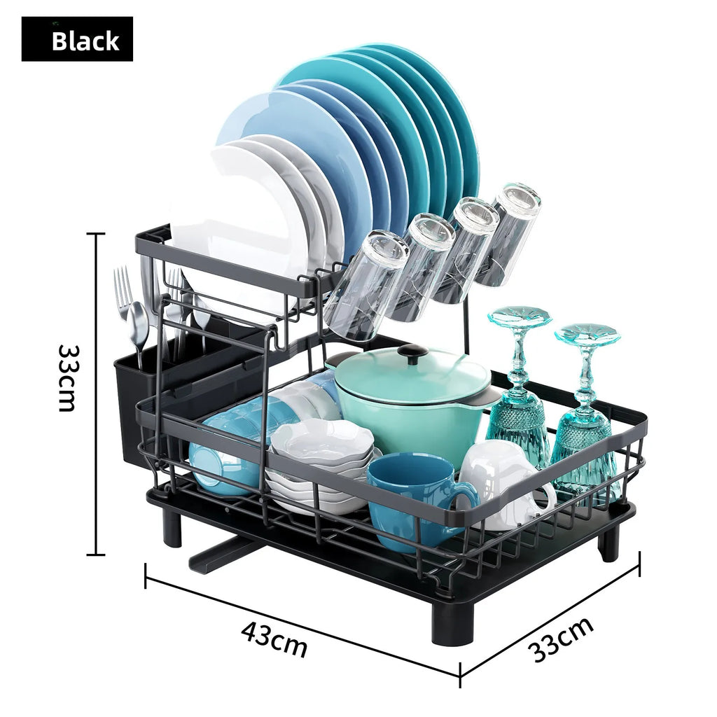 Kitchen Shelf Dishes and Dishes Storage Rack Drain Rack Household Multifunctional Dish Rack Dish and Chopsticks Storage Box Oasis Select black