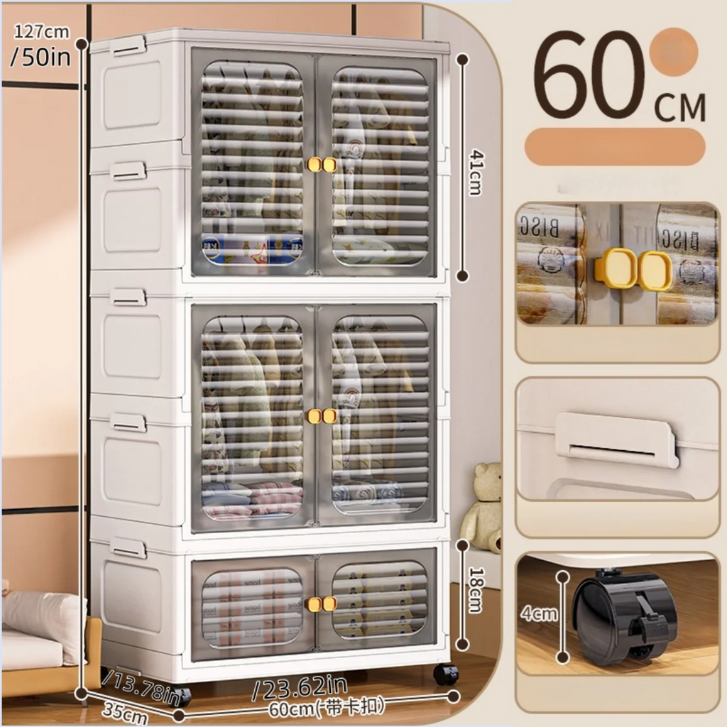 Foldable Cabinet,2-5 Tier, Multi-Combo,Rolling Mobile with Wheels,Heavy-Duty, Large Capacity,Bedroom/Living Room/Kitchen Storage Oasis Select 2 Large-1 Small-2