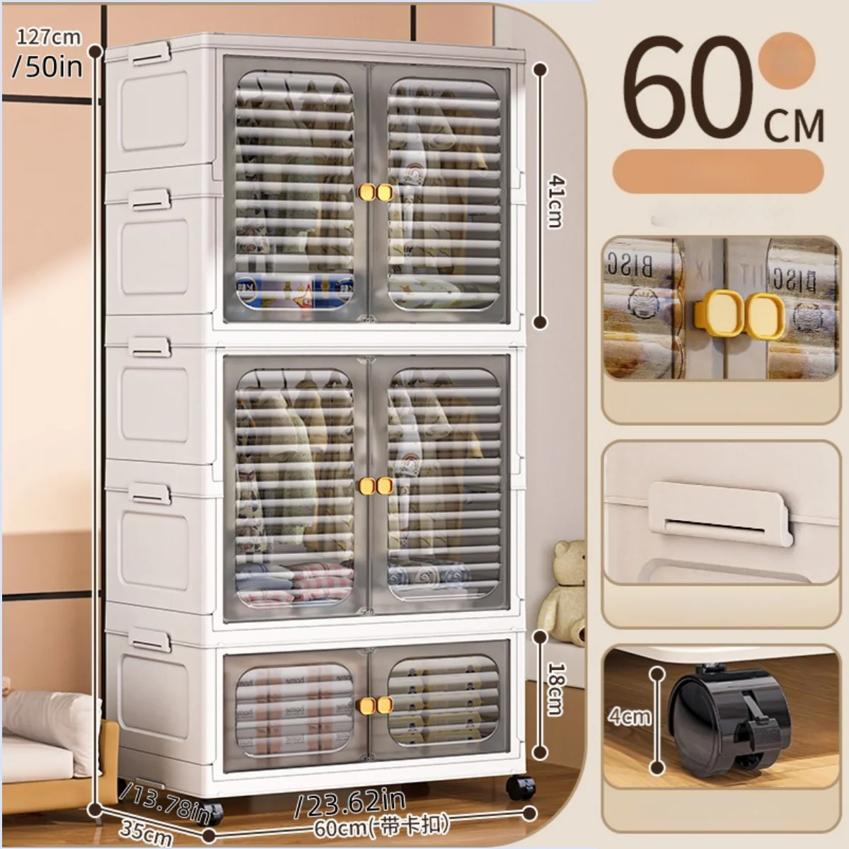 Foldable Cabinet,2-5 Tier, Multi-Combo,Rolling Mobile with Wheels,Heavy-Duty, Large Capacity,Bedroom/Living Room/Kitchen Storage Oasis Select 2 Large-1 Small-2