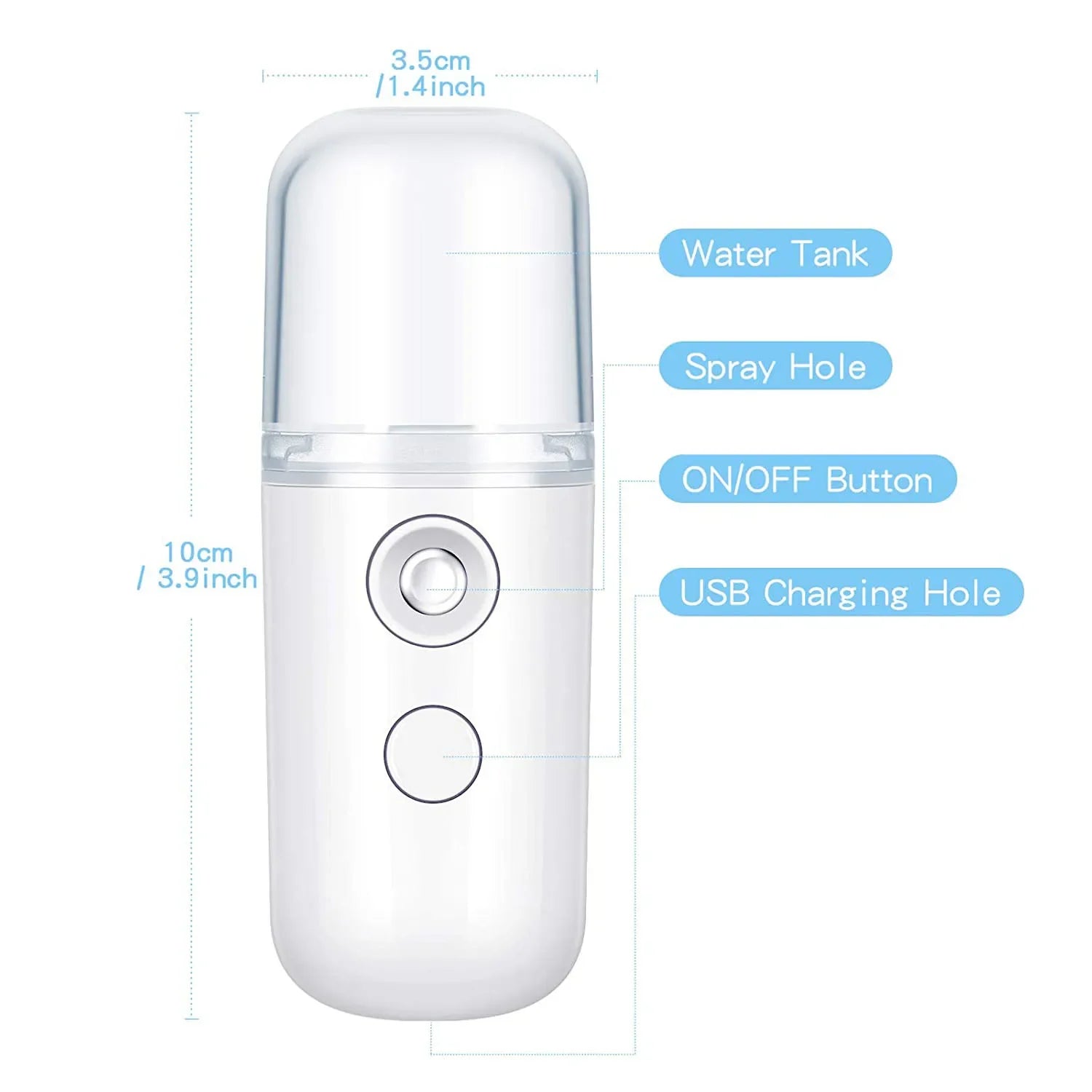 30ml Mini Humidifier Portable Rechargeable Small Facial Steamer Wireless Nano Personal Face Hydrat Sprayer Cool Mist Maker Oasis Select White