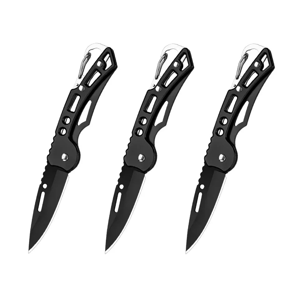 3/6pcs Folding Pocket Knife Stainless Steel Survival Hunting Camping Fishing Portable Fruit Knife Carrying Key Outdoor Tools Oasis Select Black-3pcs