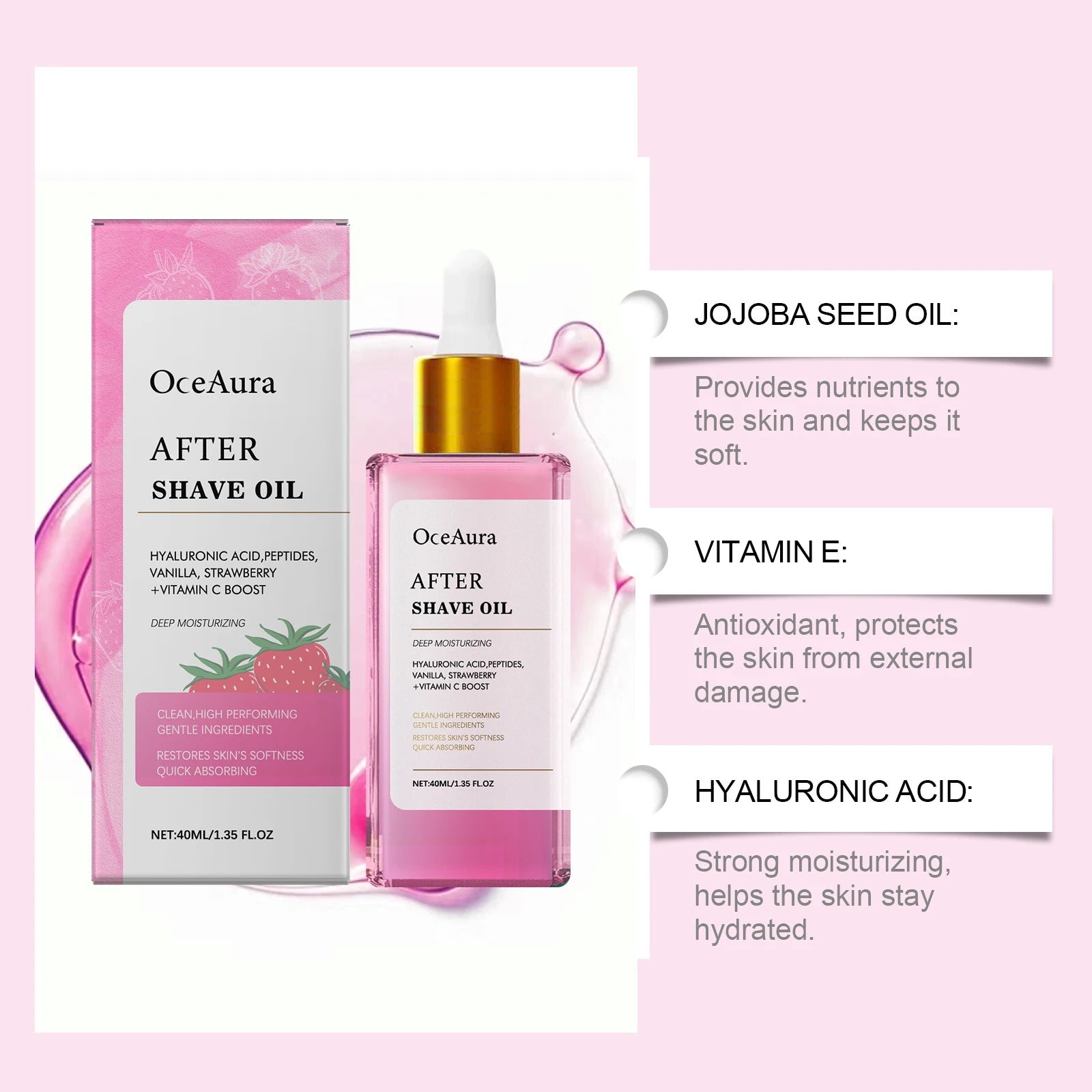 OceAura Strawberry After Shave Oil – Soothing & Moisturizing After Shave Oil Oasis Select