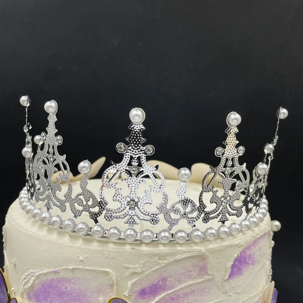 1Pc Pearl Crown Half Crown Cake Decoration Crown Flower Ornaments Children's Hair Ornaments Korean Iron Sheet Pearl Crown Oasis Select