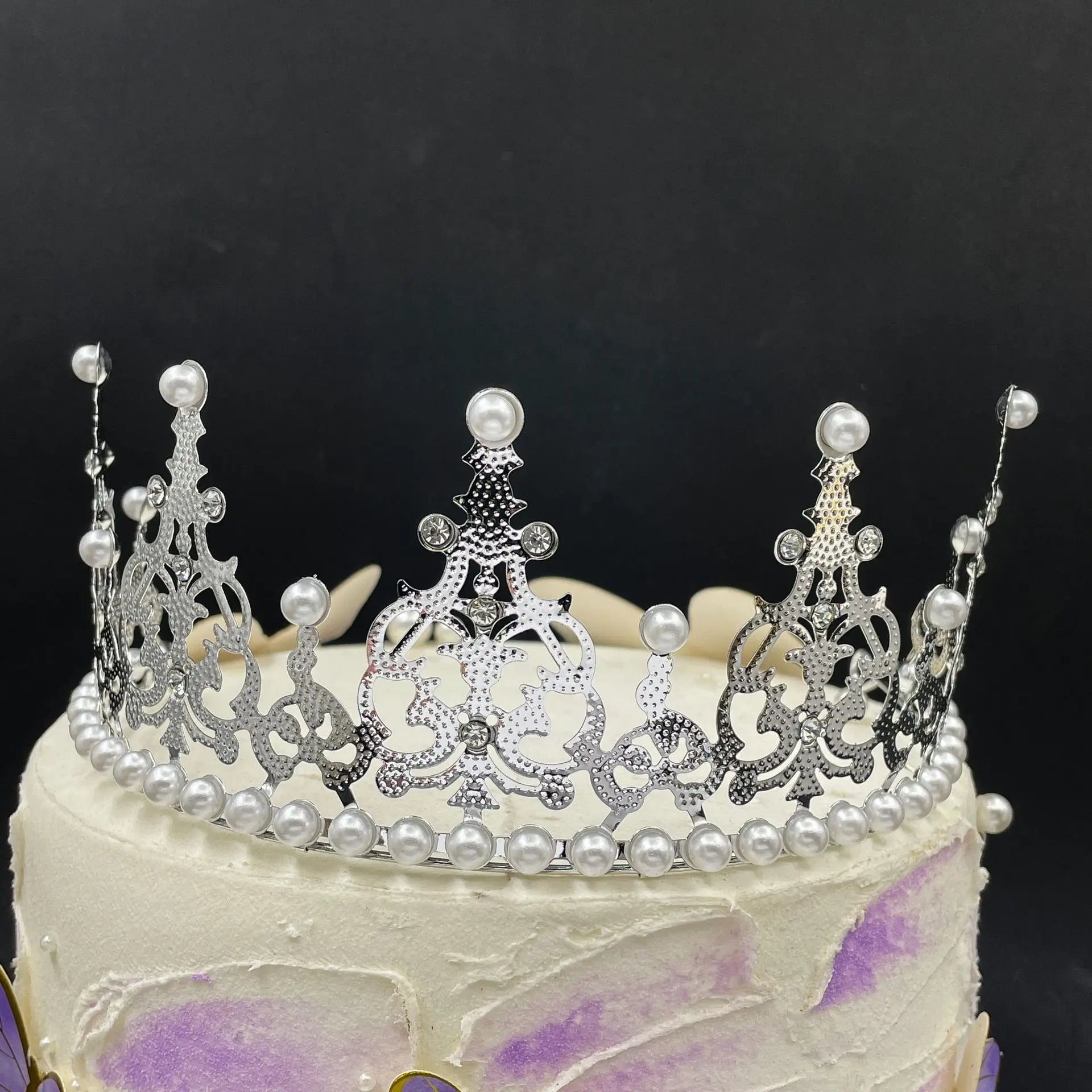 1Pc Pearl Crown Half Crown Cake Decoration Crown Flower Ornaments Children's Hair Ornaments Korean Iron Sheet Pearl Crown Oasis Select