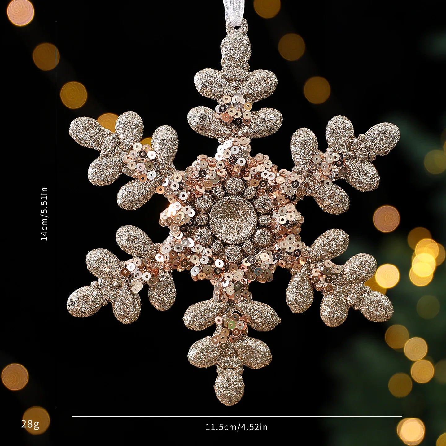 Christmas Sequins Ornament Elegant Snowflake Hanging Decor Dragonflies Tree Decoration Lightweight Champagne Gold Ornament Oasis Select Style 11