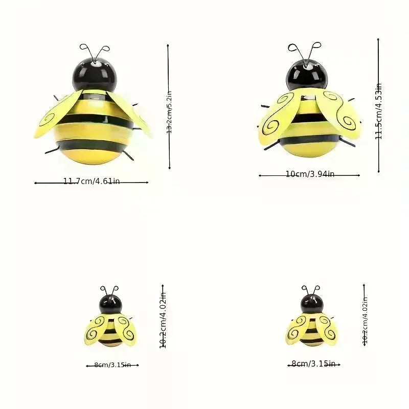 4-piece Set, Metal Bee Wall Hanging, Garden And Patio Decoration, Room Decoration, Outdoor Family Lawn 3D Wrought Iron Pendant. Oasis Select