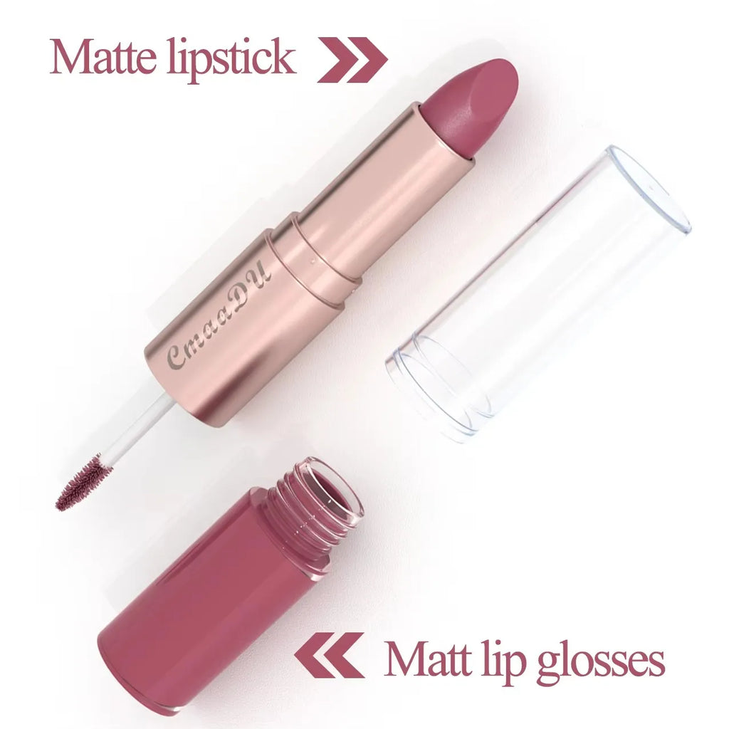 3 Pcs Long-Lasting Lipstick Lip Gloss Set-Double Headed Design for Natural Non-Fading Waterproof Non-stick Cup Exquisite Gift Oasis Select