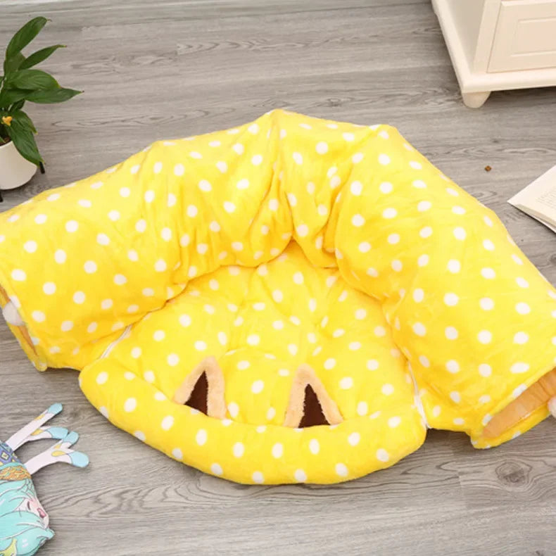 Pet Cat Tunnel Toys 2 In1 Collapsible Cat Nest Kitten Bed Tunnels Interactive Play Toy Indoor Tent for Cat Exercising Products Oasis Select Yellow