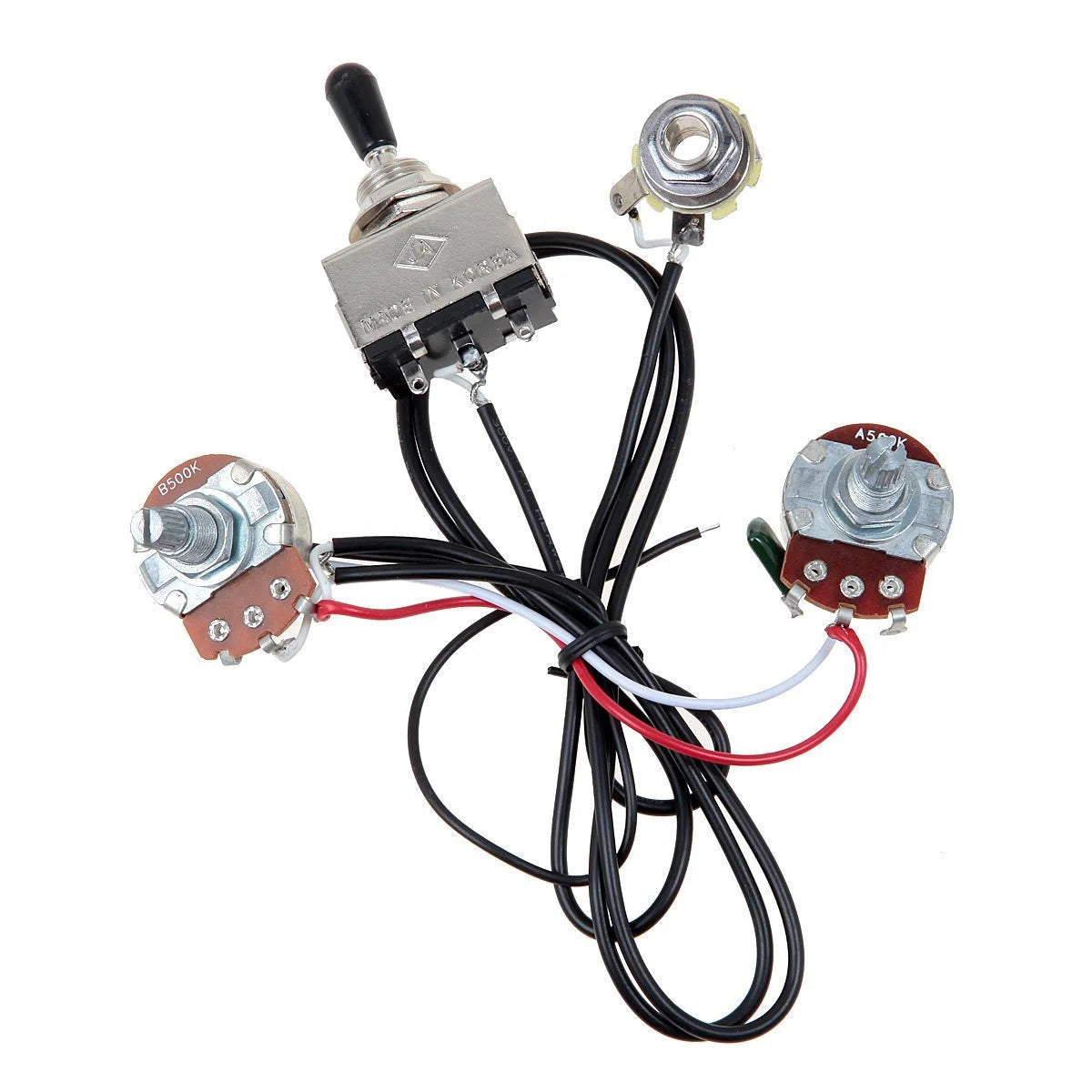 Guitar Wiring Harness Prewired Two Pickup 500K Pots 3-Way Toggle Switch Silver Oasis Select