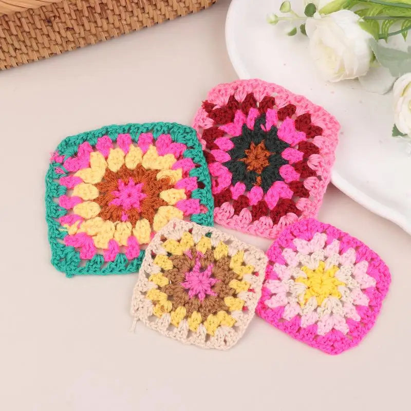 10Pcs Random Mix Colors Handmade Crochet Doilies Suit Square Flower Piece For Diy Clothing Pocket Coaster Bag Tablecloth Oasis Select