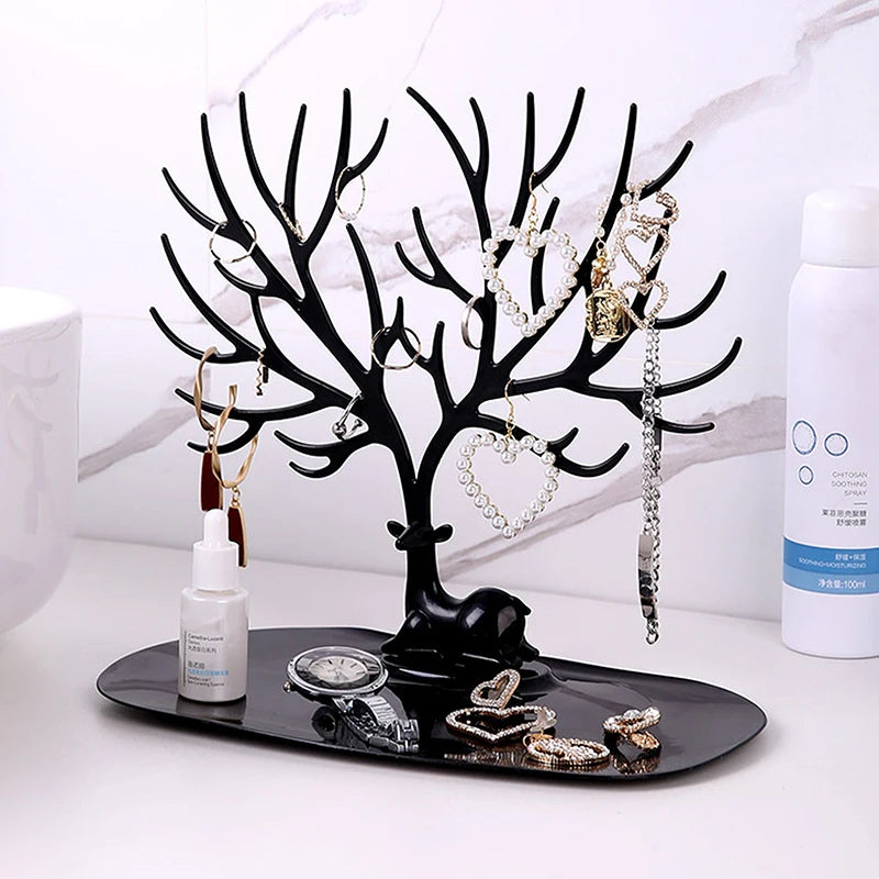 Multi-functional Desktop Jewelry Tree Stand Display Organizer with Tray for Earrings Necklaces Rings Jewelry Storage Box Decor Oasis Select