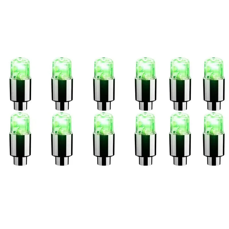 2/8/16Pcs Colorful Car Tire Valve Caps LED Car Motorcycle Cycling Wheel Lantern Spokes Hub Tyre Lamp Wheel Caps Oasis Select 12Pcs Green