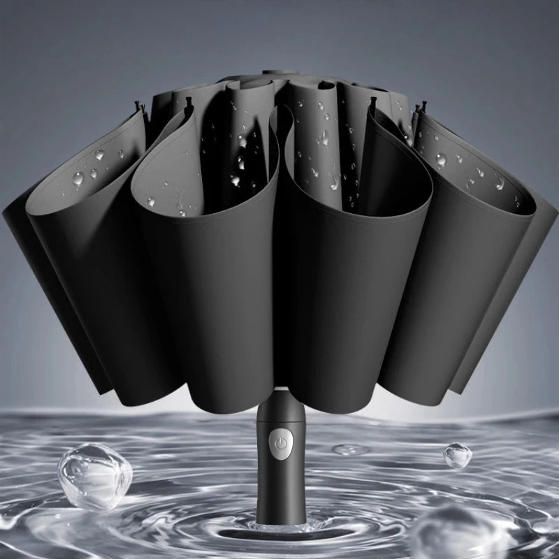 24-bone Reverse Fully Automatic Umbrella Enlarged Thickened and Reinforced Suitable for Both Sunny and Rainy Days Oasis Select black 24K metal-fiber composite