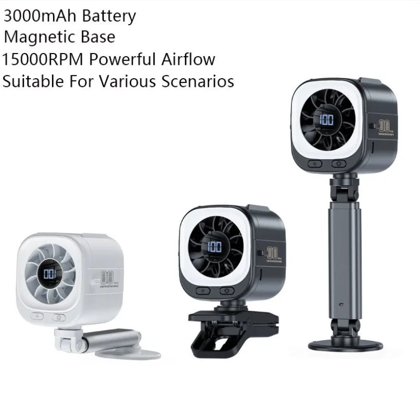 Portable Handheld Fan 15000RPM Motor 3000mAh USB Rechargeable Fan with Telescopic Stand & Magnetic Base for Travel Baby Stroller Oasis Select