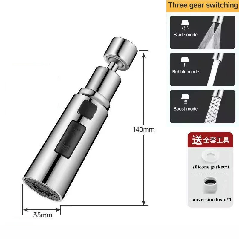 3-Mode Kitchen Faucet Aerator Extender – Splash-Proof Filter